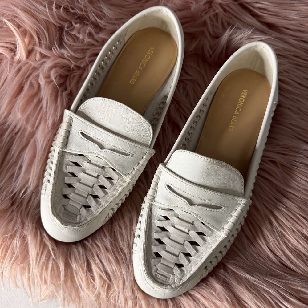 Veronica Beard Penny Slip On Woven Loafers Flat White Size 8,5